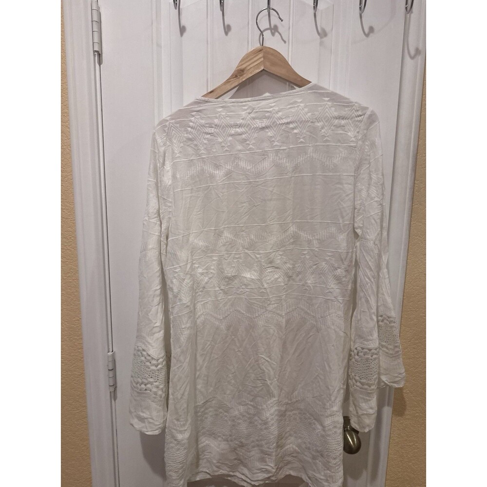 La Blanca White Embroidered Tunic Dress Beach Coverup, Long Sleeve Large - Picture 10 of 13